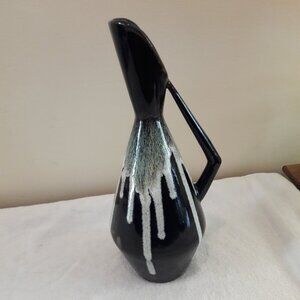 Vintage BoHo Black / Silver Dripware Pottery Pitcher / Vase
